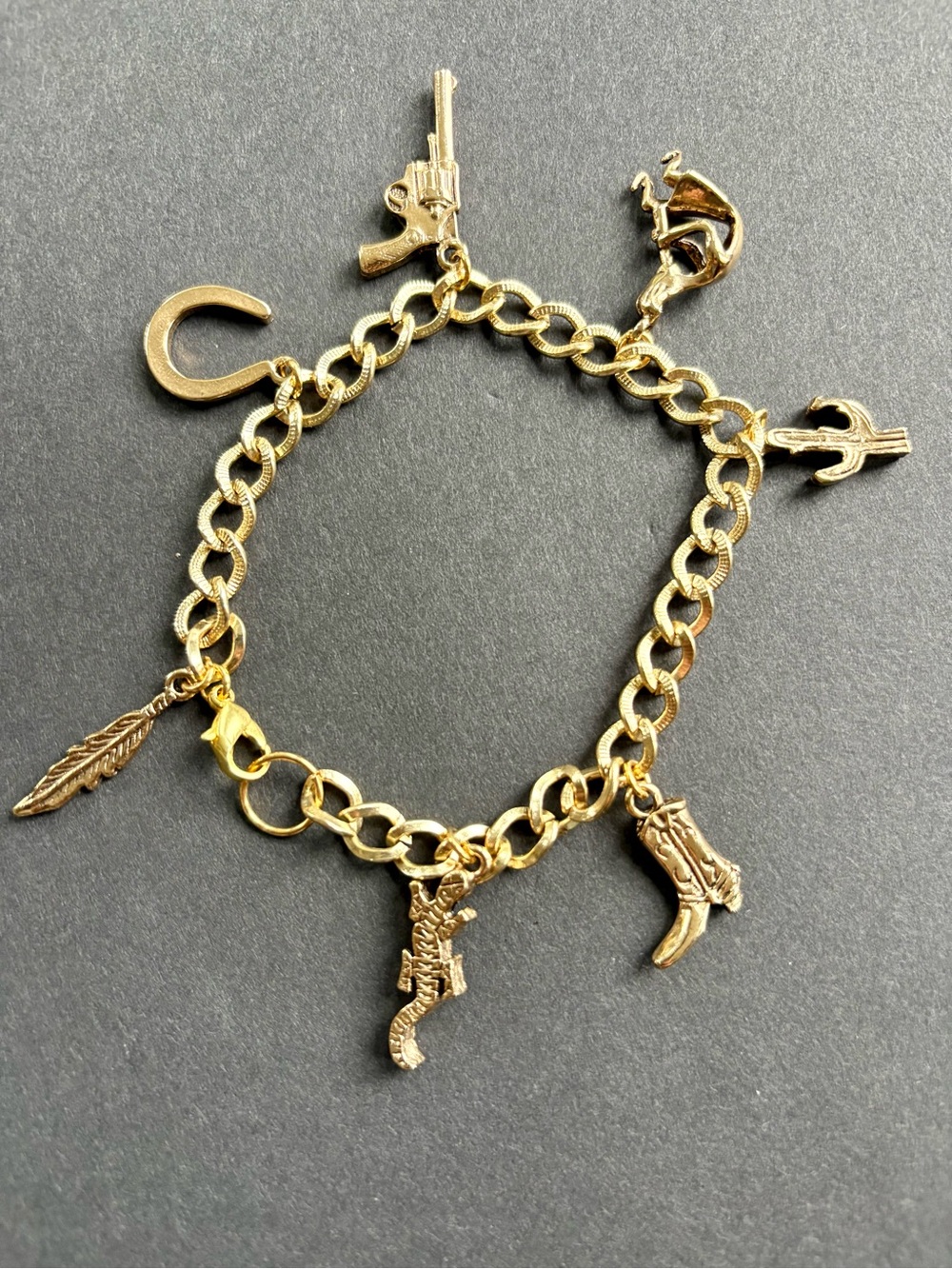 Gold Charm Bracelet with Western-Themed Charms- Americana